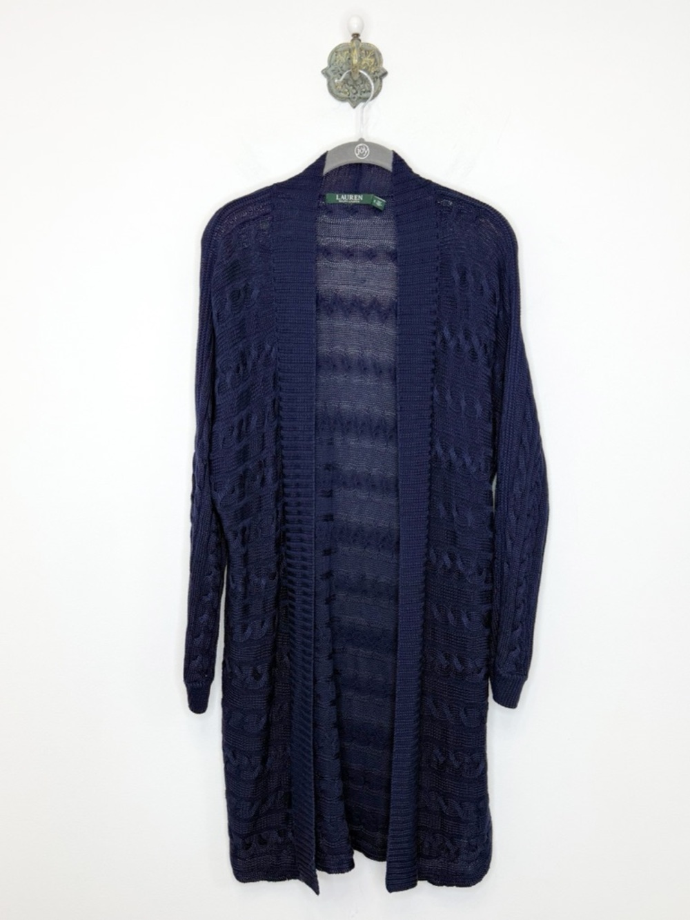 Lauren Ralph Lauren Navy Blue Longline Cable Knit Cardigan Sweater Women's Small